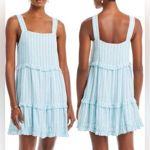 RAILS Sandy Laguna Stripe Sleeveless Tiered Ruffled Mini Sundress Blue White